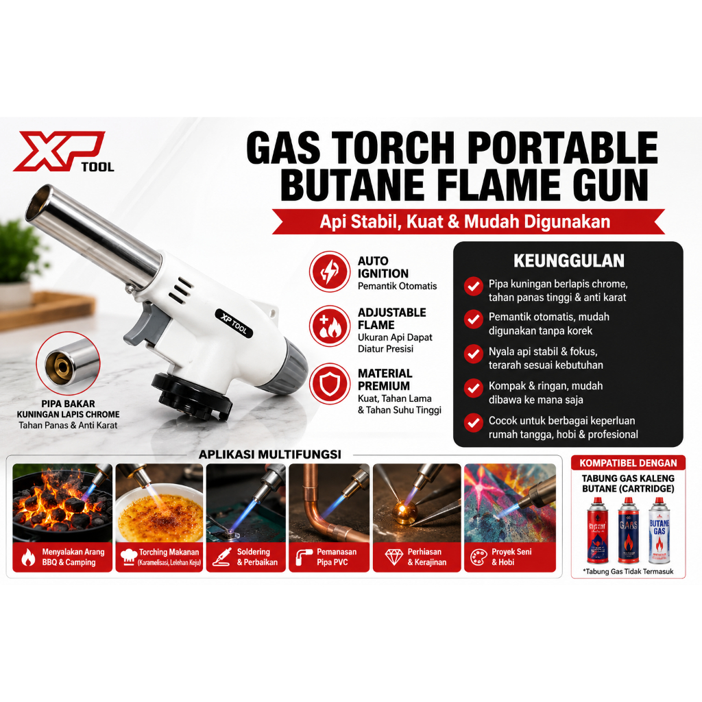XP TOOL Gas Torch Portable Butane Flame Gun - Blow Torch Auto Ignition