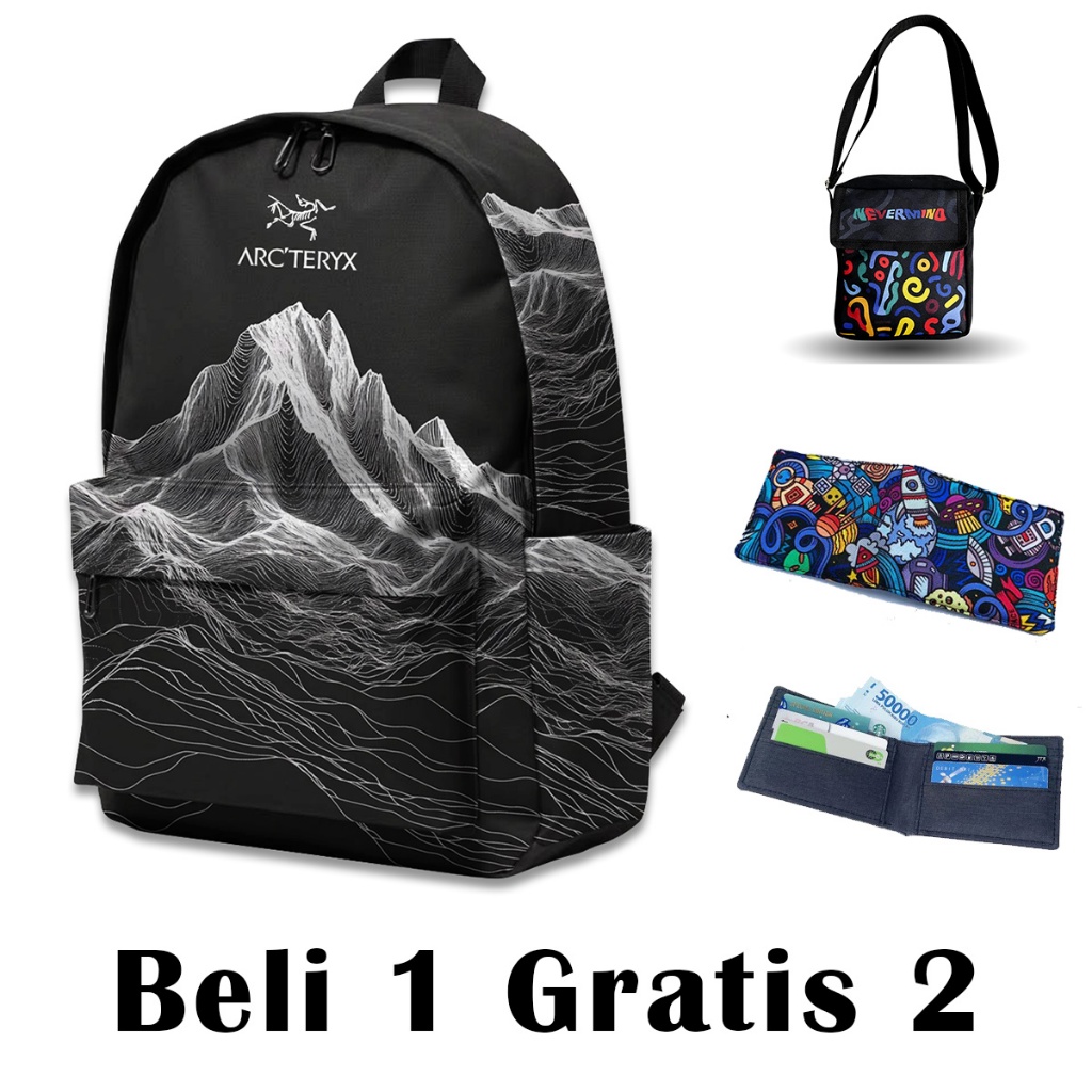 Tas Ransel Full Print Bahan Kanvas Cordura Backpack Motif ARCTERYX