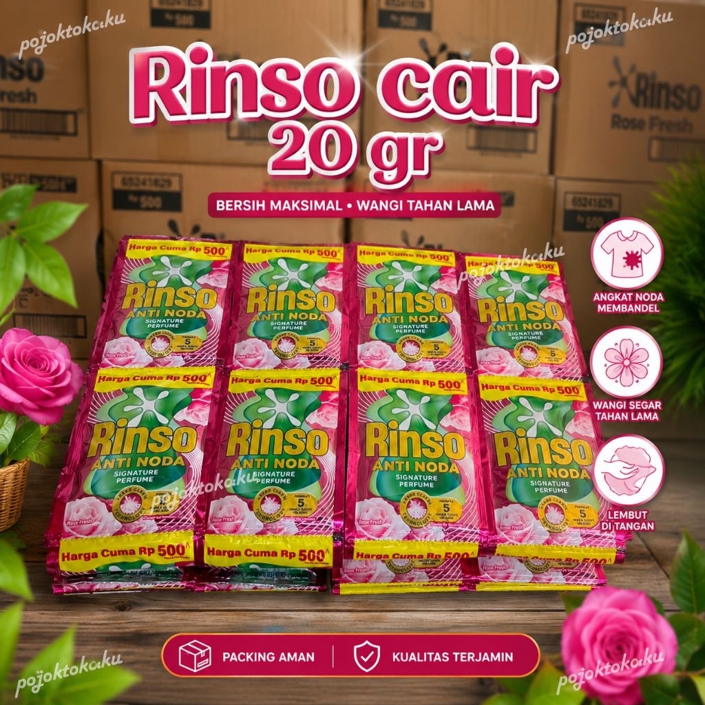 1/2 Dus (48 pcs) Rinso Cair Ecer 500 Kemasan Baru 20 ml | Rinso Liquid Detergen Cair