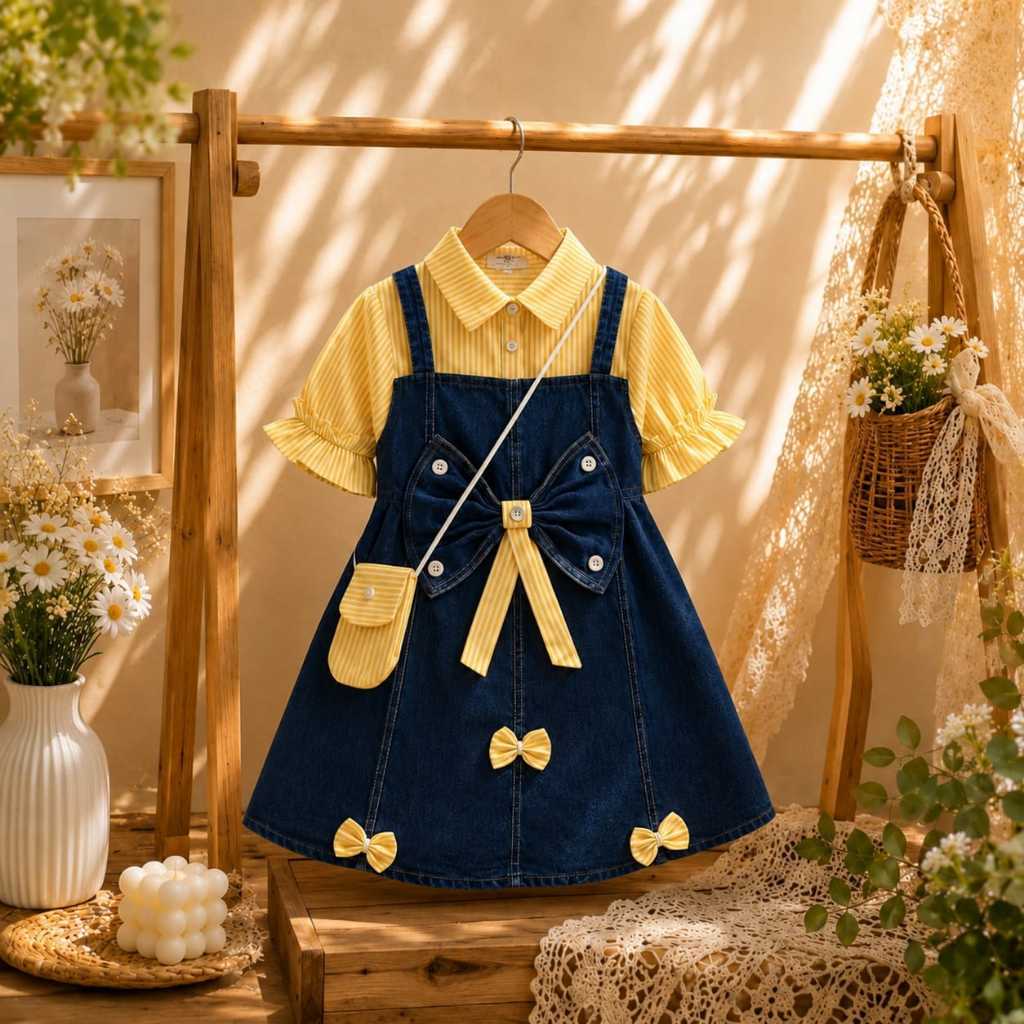 Gamis Anak Perempuan Impor Bahan Jeans Denim Muslim Pesta Lebaran Usia 1-10 Tahun Dress Anak Cewek