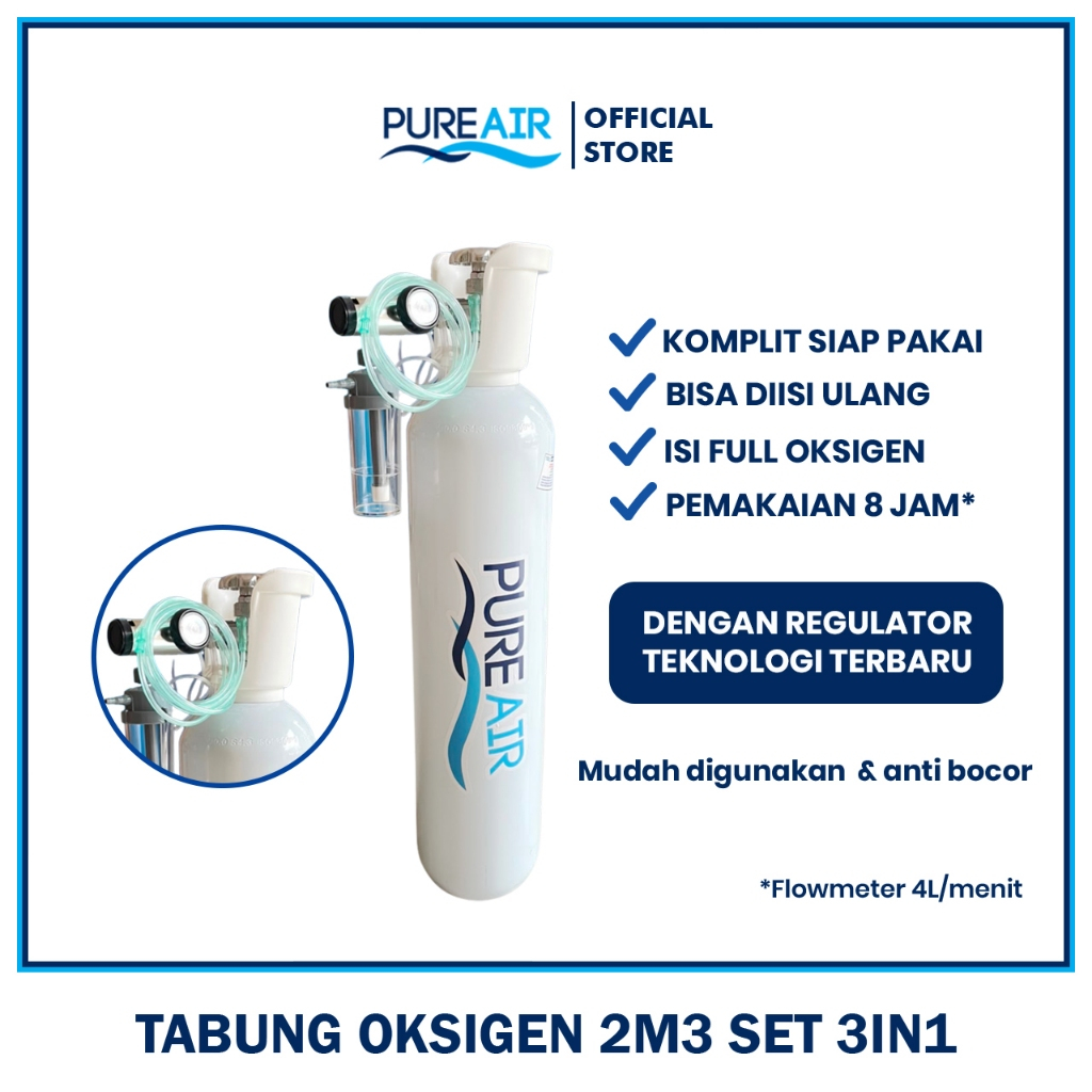 Tabung O2 - 2m3 Set 3in1 (Tabung O2 + Regulator Medis)