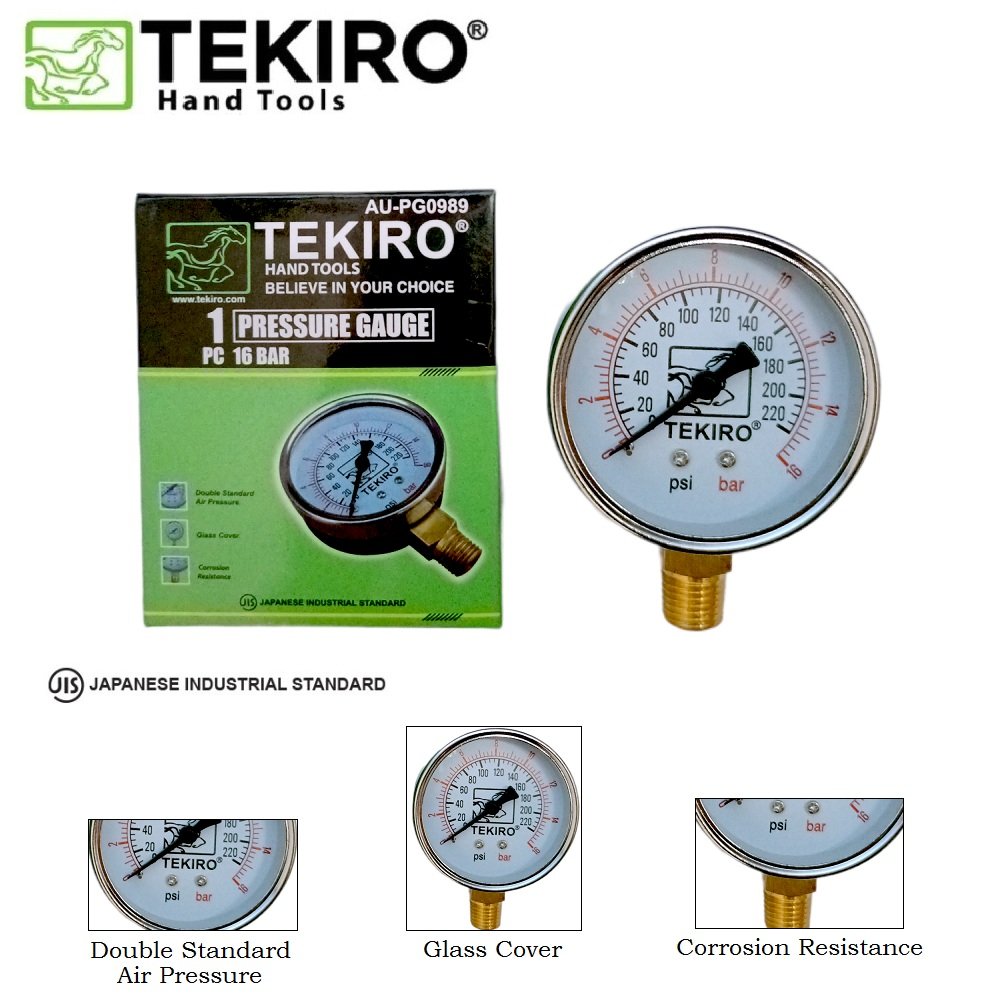 TEKIRO PRESSURE GAUGE FOR COMPRESSOR 16 BAR /PRESSURE GAUGE