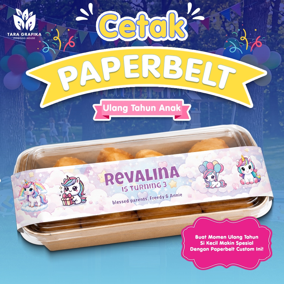 Cetak Paper Belt Birthday Bento Box Ulang Tahun Custom | Label Bento Roller Label Pengikat Makanan P