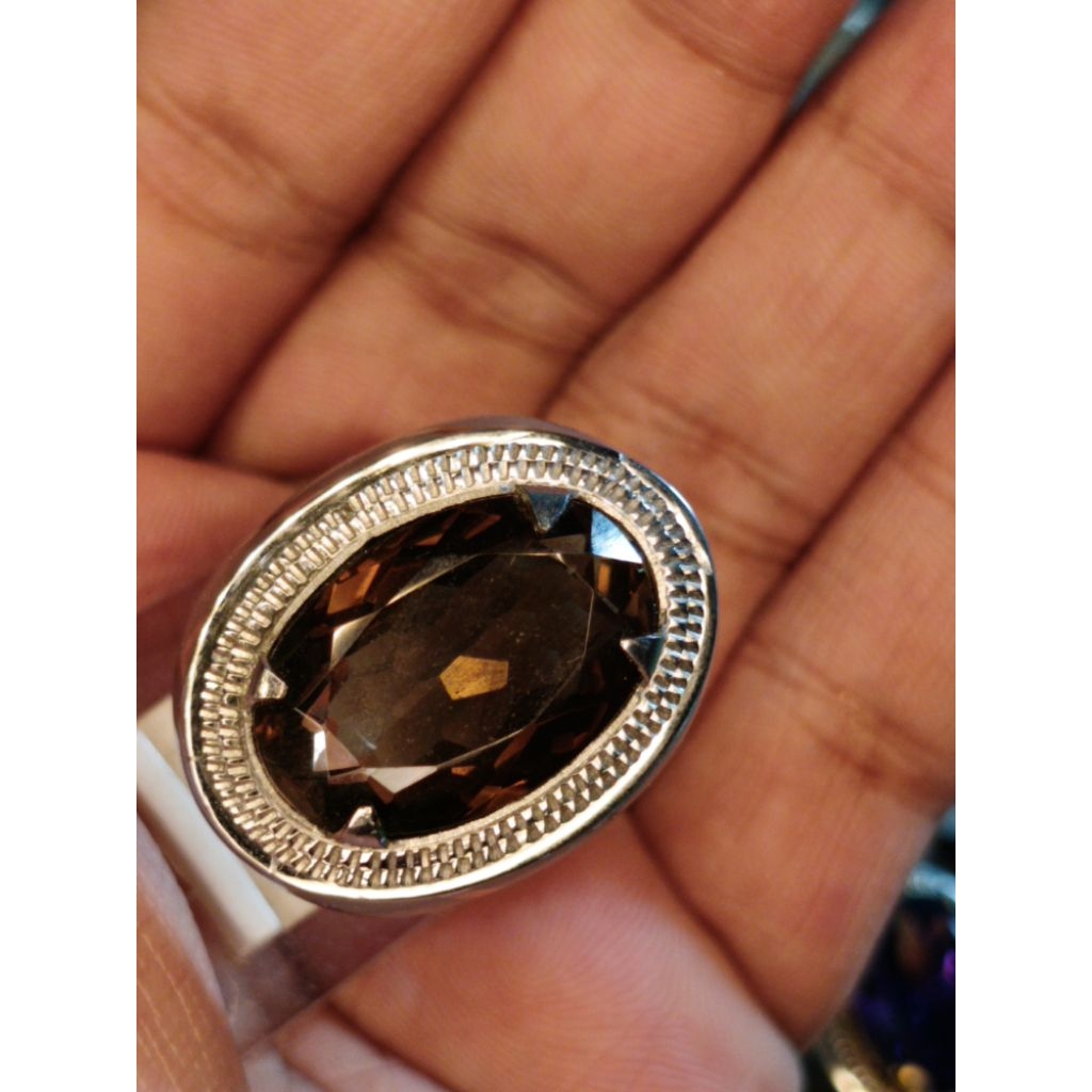Batu Cincin Smoky Quartz Super Ring Monel Henmade Doff