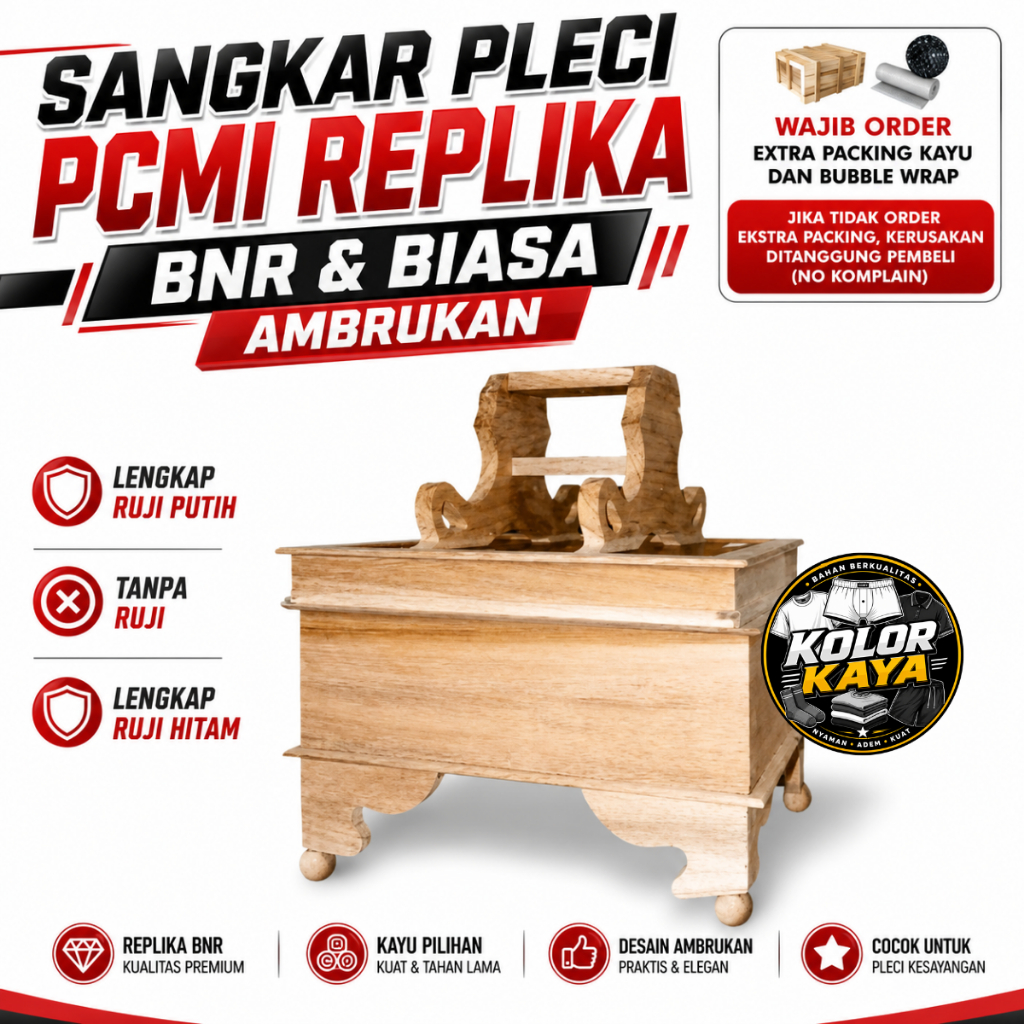 SEDIA SANGKAR PLECI PCMI REPLIKA BNR AMBRUKAN AMBRUK BONGKARAN RAKIT SENDIRI TIANG BESI BAHAN KAYU J