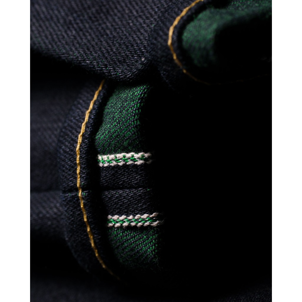 Terlaris Heavyweight Raw Selvedge Denim Pants - 22 oz Green Weft Fortune Tiger unsanforized Slim