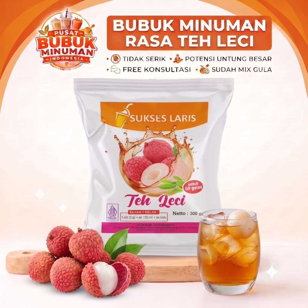 SERBUK MINUMAN RASA TEH LECI SUDAH MIX GULA - CUKUP UNTUK 60 GELAS JUALAN ES TEH