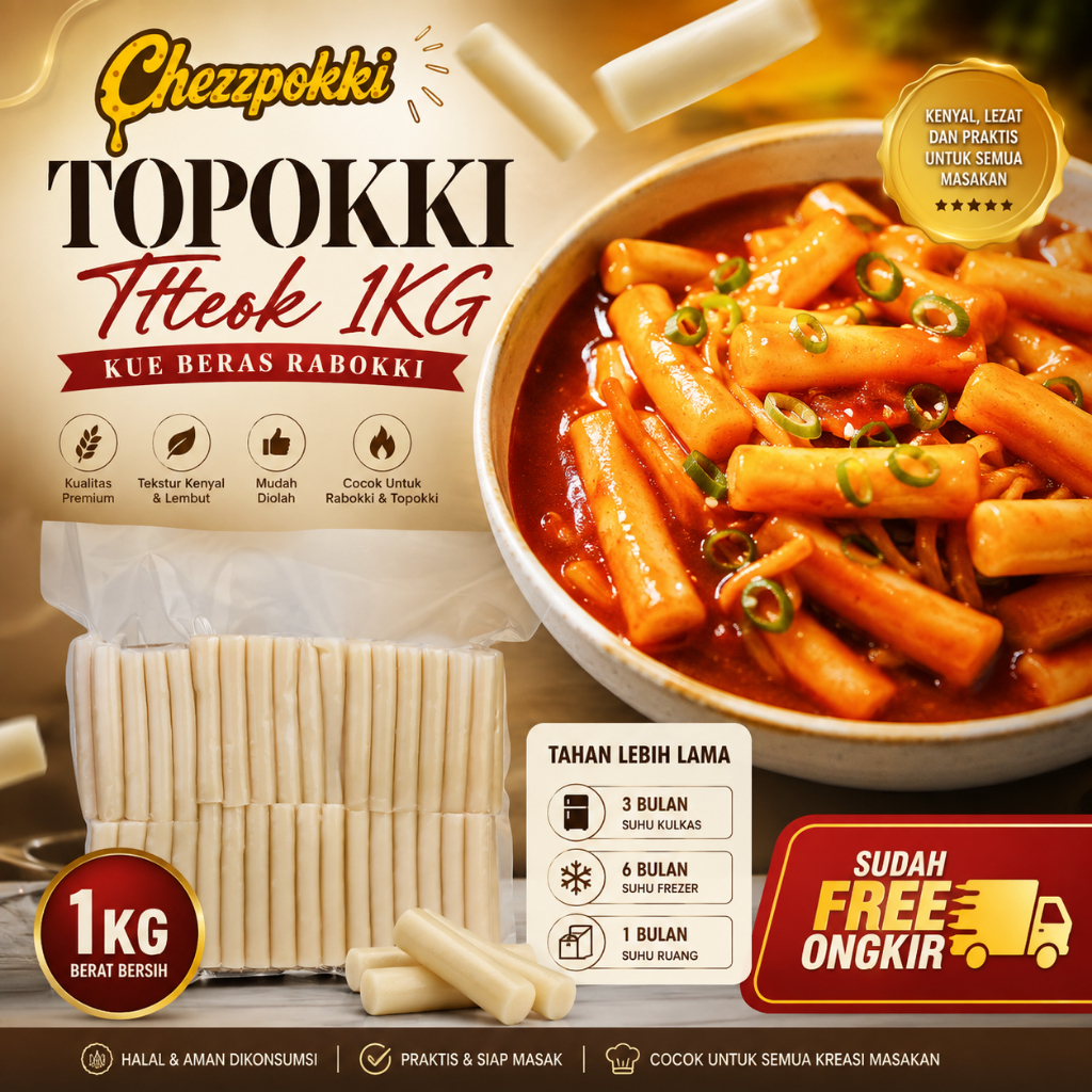Topokki Ttteok 1KG Kue Beras Rabokki Ramen Toppoki Raboki Rabboki Tokpoki Topoki tteokbokki 1000 gra