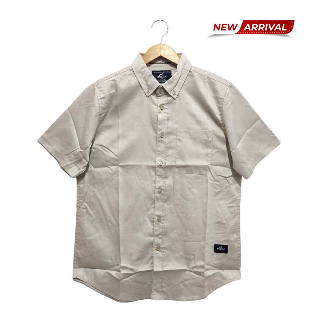 ROLUN Kemeja Pria Lengan Pendek Slim Fit Oxford Cotton Poly