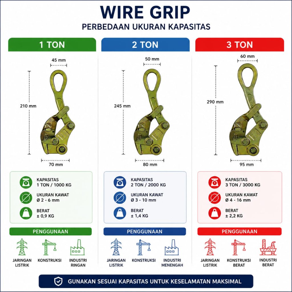 Kabel Wire Grip 1Ton 2Ton 3Ton Penarik Kabel Baja Cable Grip Clamp Klem Penarik Baja