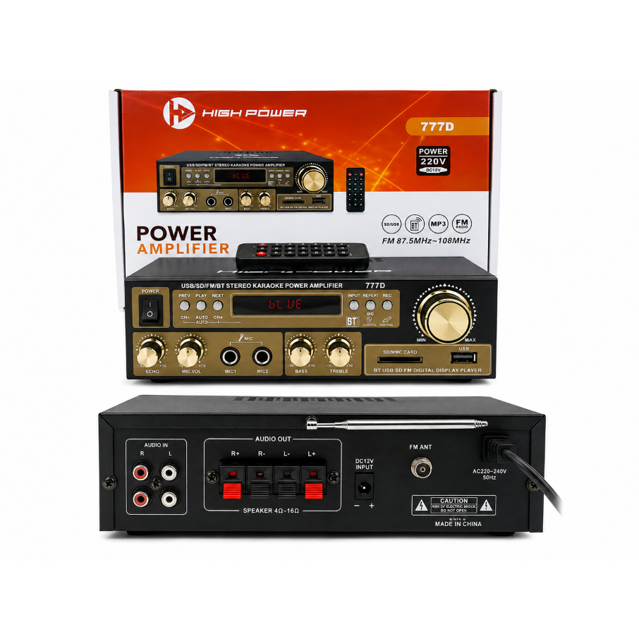 High Power 777D Power Amplifier Gold 60WATT USB SD MMC FM Bluetooth Remote