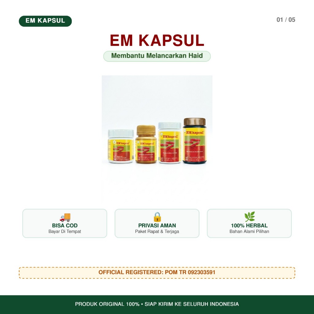 EM Kapsul Herbal Pelancar Haid Datang Bulan Tidak Teratur & Meredakan Nyeri Nyeri Haid Original BPOM