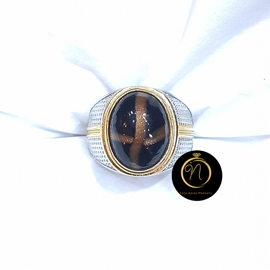 Cincin Batu Tapak Jalak Garis Emas Super Quality dan Super Kualitas Dim 12×16