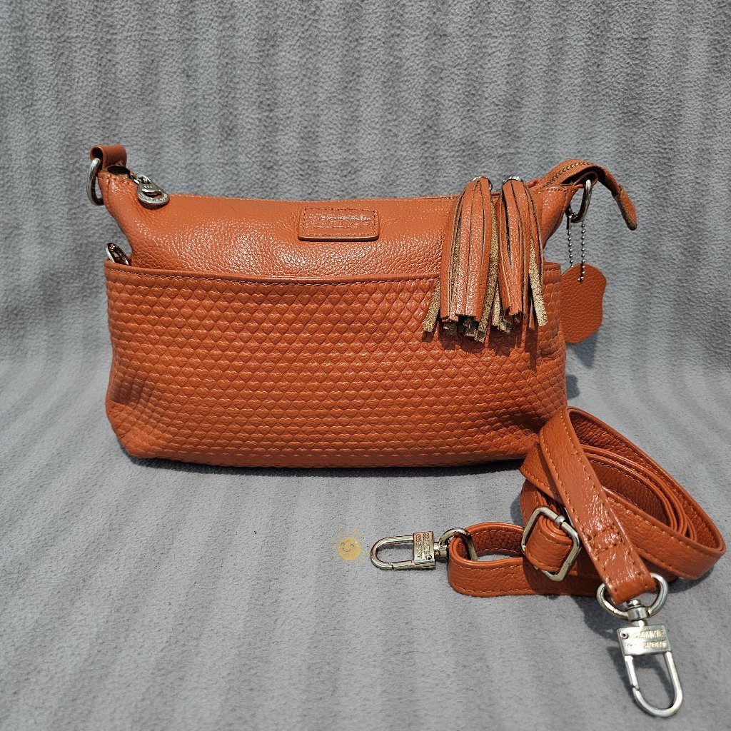 Tas Kulit Asli Ssamzie Sport Orange Leather Sling Bag
