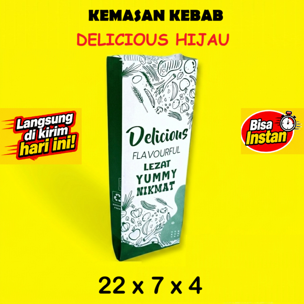 [DELICIOUS HIJAU] Kantong Kemasan Kebab Kemasan Corndog Kemasan Hottang Kemasan Hot Dog Paperbag Mak