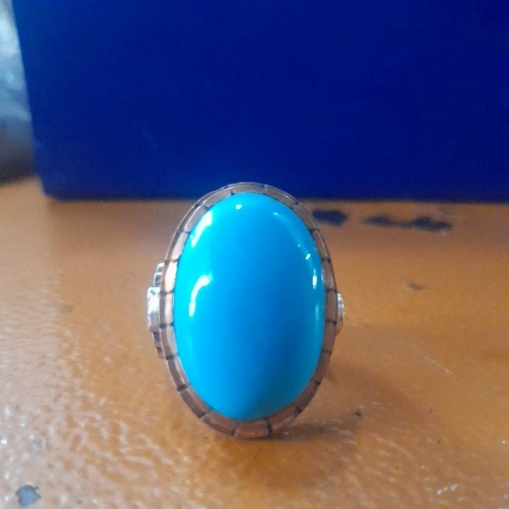 Natural batu pirus persia polos ring coin handmade