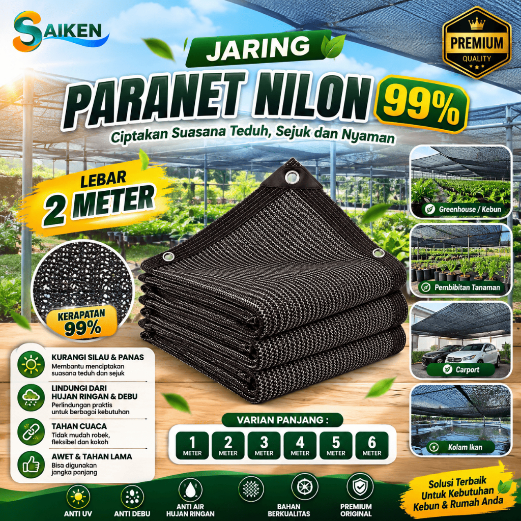 Jaring Paranet 99% Nilon Asli 2 Meter | Paranet Anti UV Tahan Cuaca Warna Coklat
