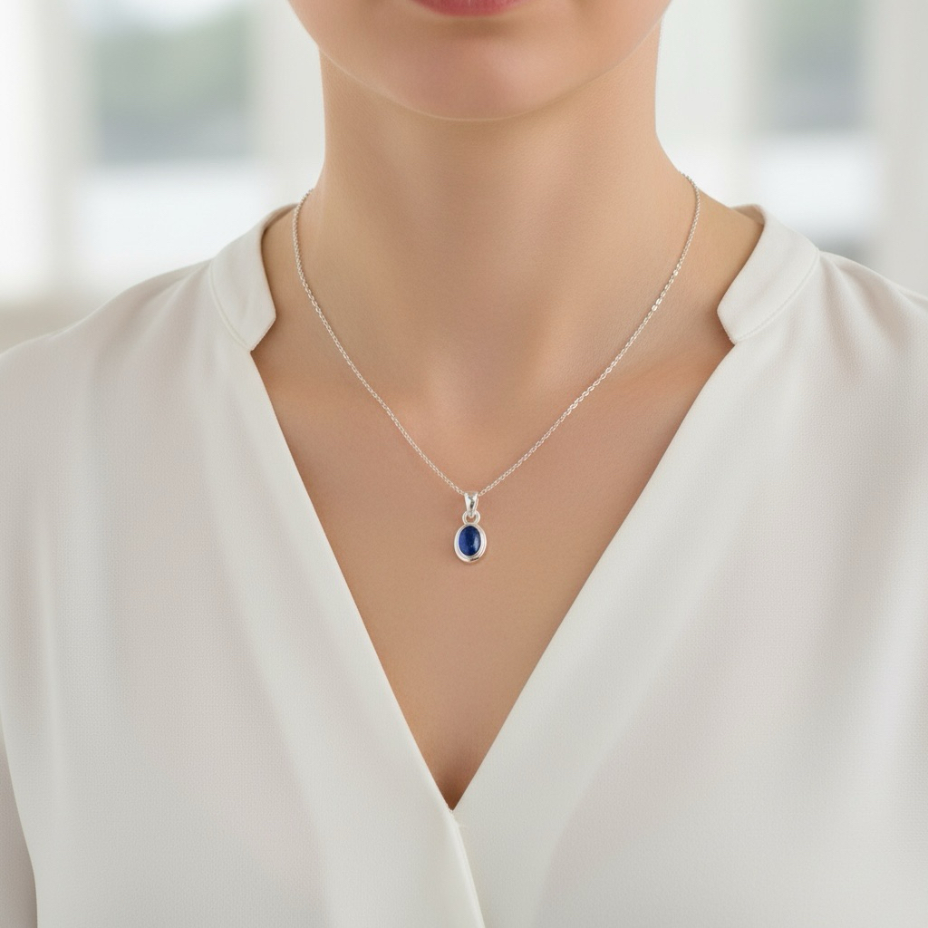 Liontin perak 925 dengan permata kyanite asli | Pendant silver 925 with natural kyanite stone | Nary
