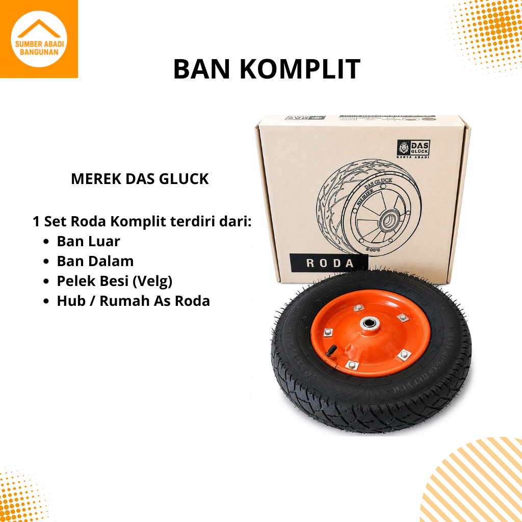 Roda Gerobak Angkong Set Komplit Merek DAS GLUCK Original (Ban Luar + Dalam + Velg)