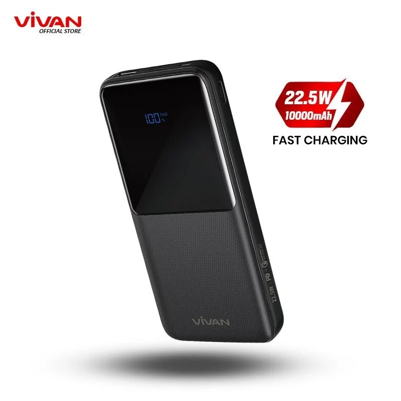 VIVAN VPB-E10 Powerbank 10000mAh 22.5W 2 Way Fast Charge 2 Kabel Black