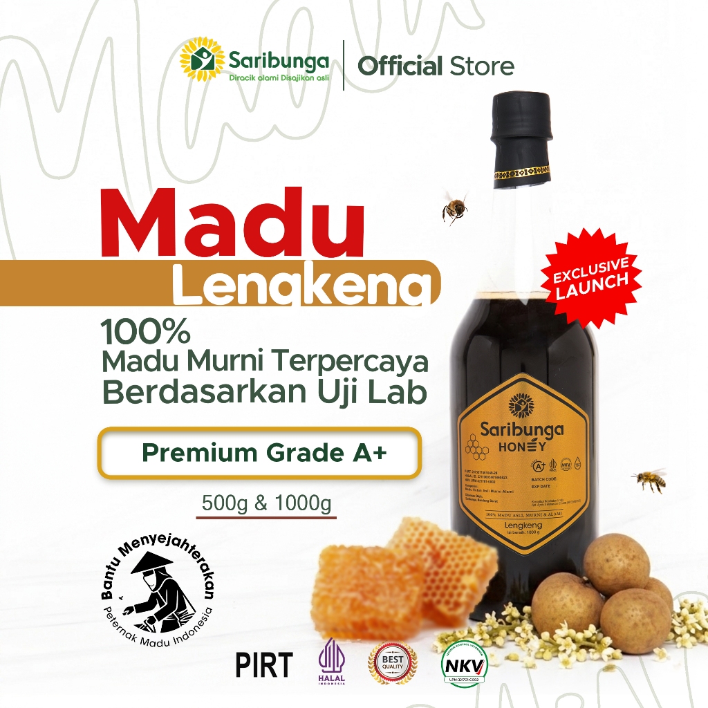 MADU KELENGKENG SARIBUNGA Kualitas Grade A+ Premium - Madu Longan Honey - Madu Murni Asli Lengkeng
