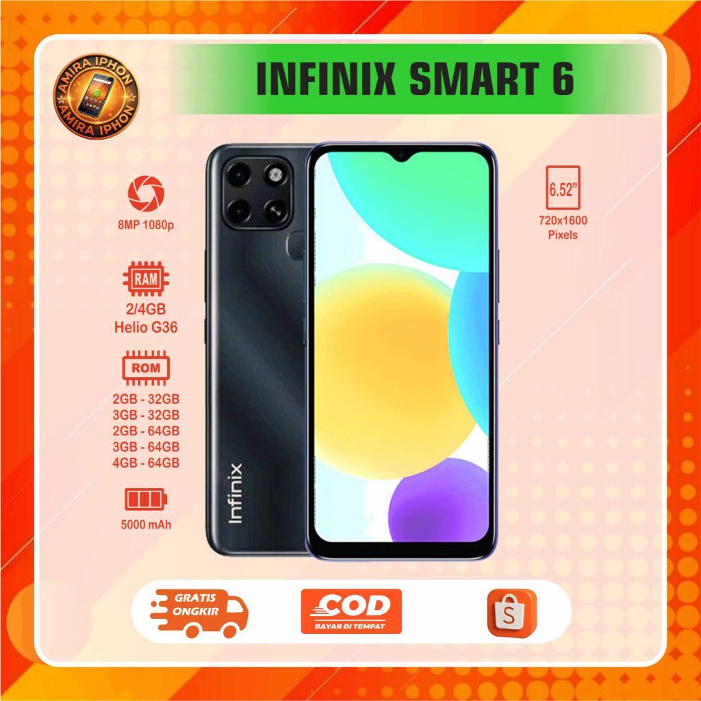 INFINIX SMART 6 RAM 2/32GB  RAM 2/64GB RAM 3/64GB HP second siap pakai