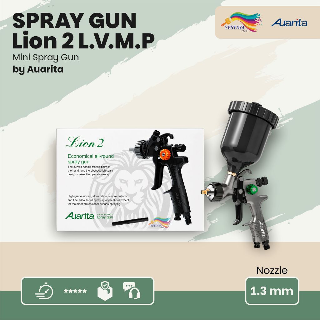 Spray Gun Auarita Lion 2 HVLP / LVMP New Model 1.3 mm Cup 600ml Original