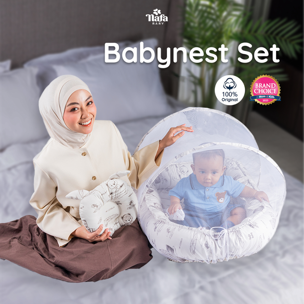 NAFA BABY -Baby Nest Premium Set | Kasur Bayi Empuk & Tebal + Kelambu Anti Nyamuk | Free Tas Penyimp