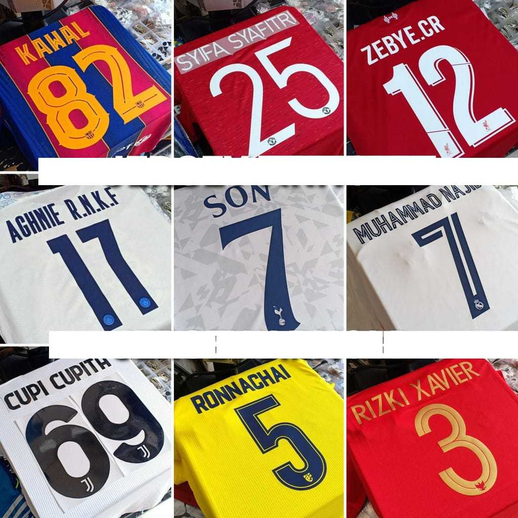 Pasang Nama Nomor Nameset di Jersey Bola/ Custom Name Jersey Font (PEMASANGAN TIDAK BISA COD)
