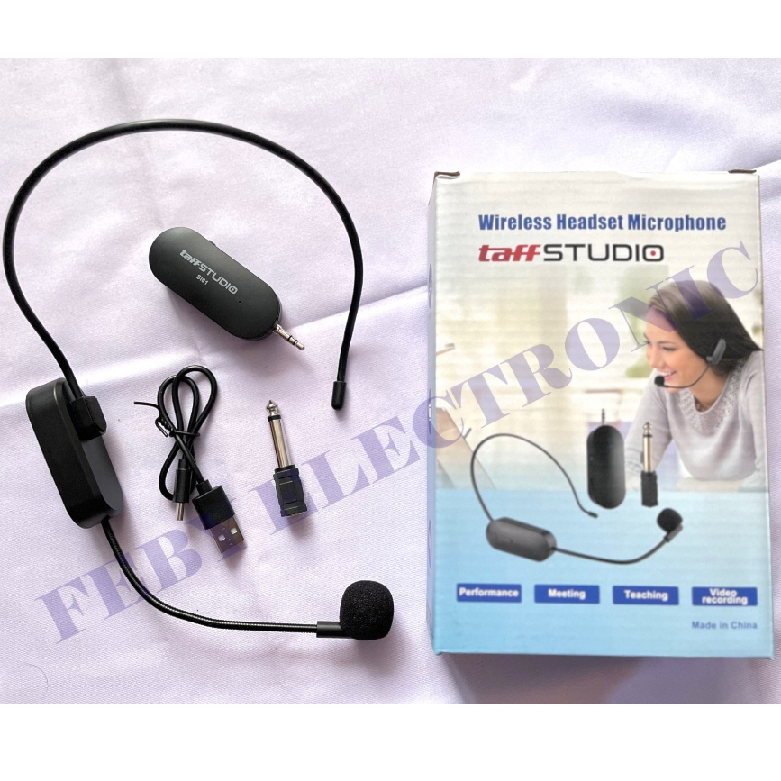 Mic Wireless 1 Headset Taff Studio Microphone bando tanpa kabel