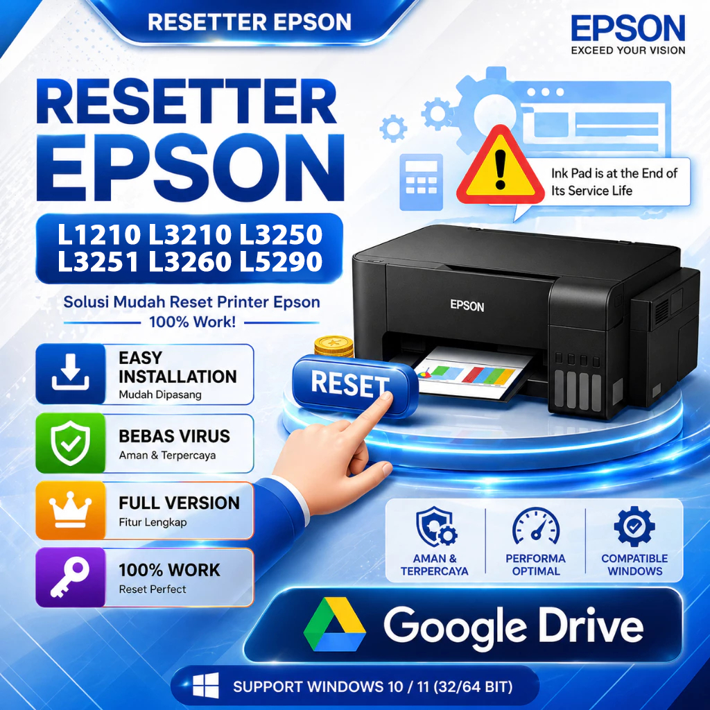 Resetter Epson L1210 L3210 L3250 L3251 L3260 L5290 - Mudah Digunakan