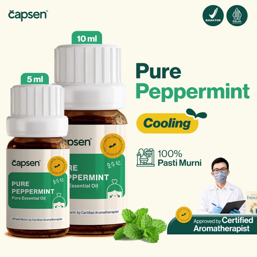 CAPSEN Pure Peppermint Certified Aromatherapist Essential Oil l Fresh Cooling l 100% Murni Aromather