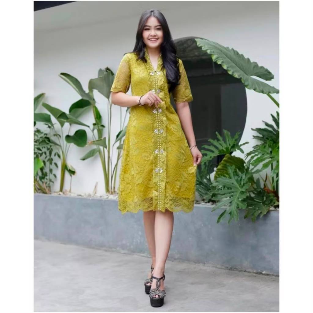 ALUNA - Dress Vania Model Brukat Payet Terbaru / Dress Gereja Natal dan Kondangan