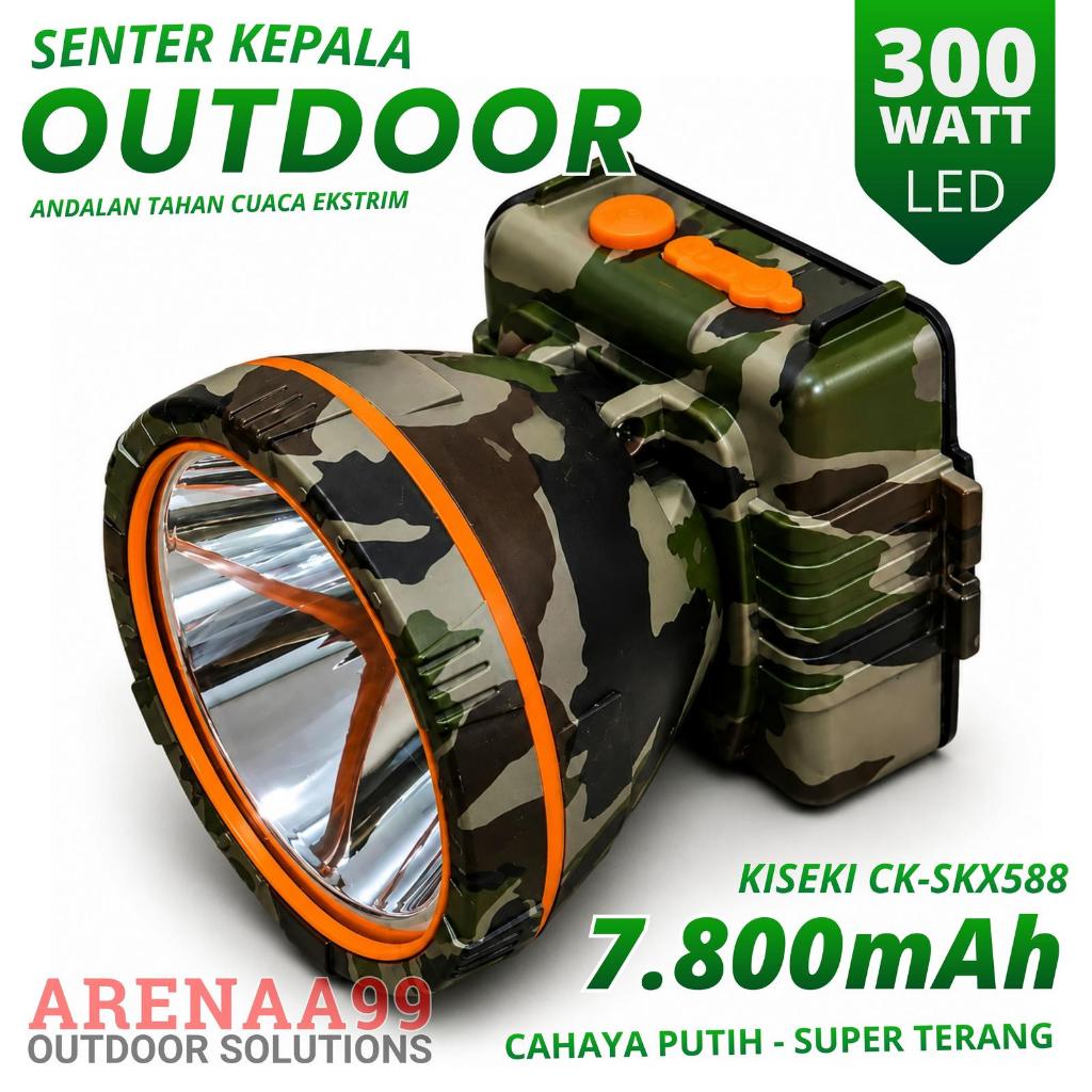 Kiseki CK-SKX588 Senter Kepala Cahaya Putih Outdoor 300W Baterai 7800mAh - Bonus Bohlam