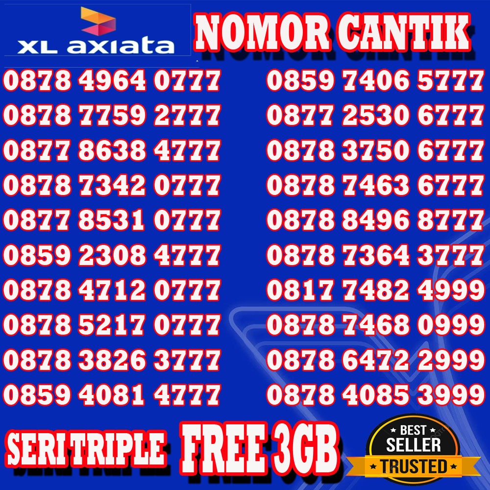 ETA 9 Kartu Perdana XL 12 Digit Nomor Cantik Kuota 3GB Nasional Serie TRIPLE