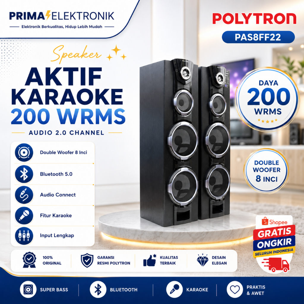 POLYTRON SPEAKER PAS 8FF22/8FF-22/8FF 22 SPEAKER KARAOKE 8inch/POLYTRON Bluetooth Speaker Aktif Kara