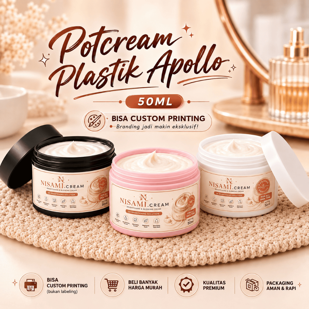 Potcream (Jar) Plastik PP 50ml Potkrim Plastik untuk Skincare, Jar Kosmetik Kosong Estetik Hitam-Pin
