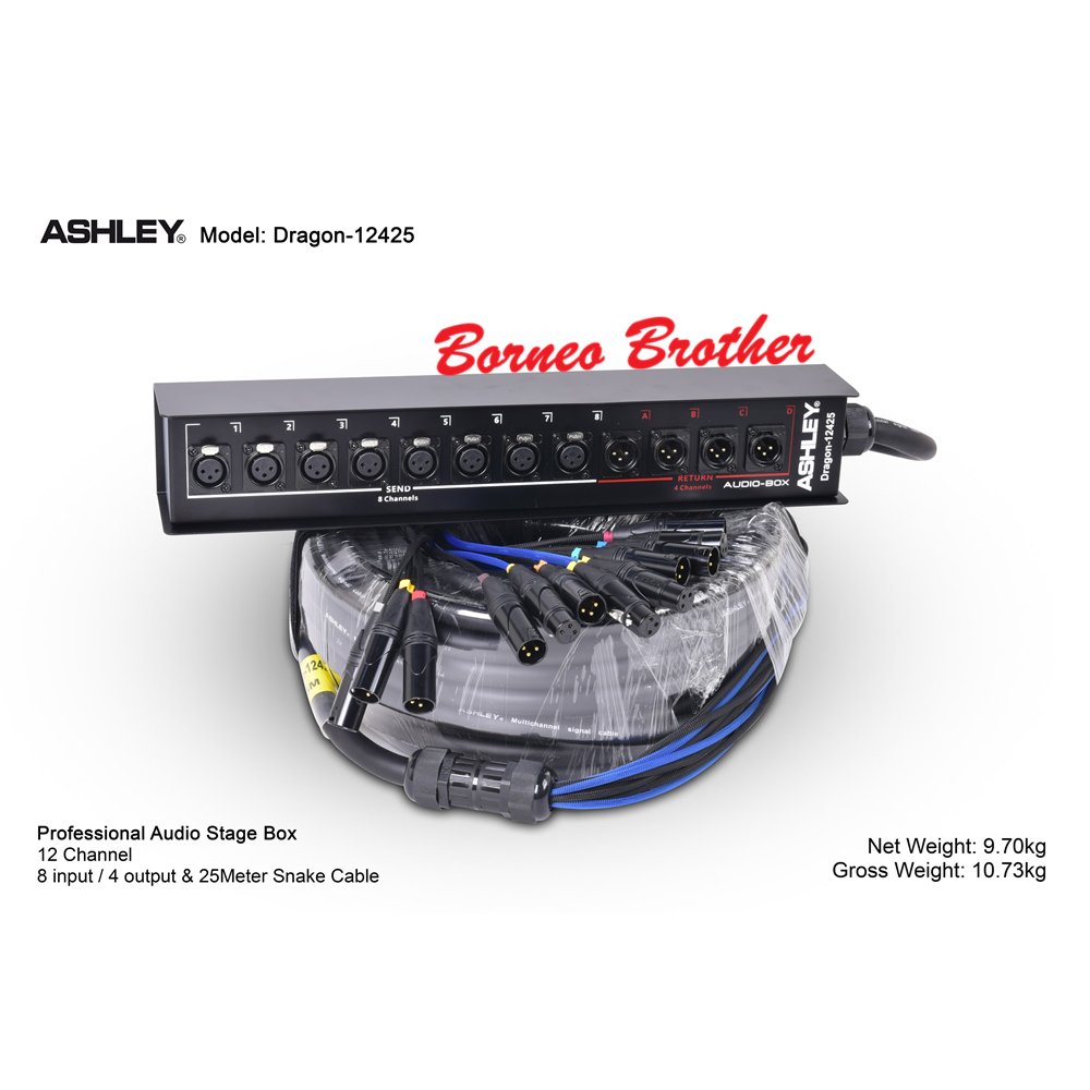 Ashley Dragon-12425 Original Snake Kabel 12 Channel 25 Meter 8 Input / 4 Output