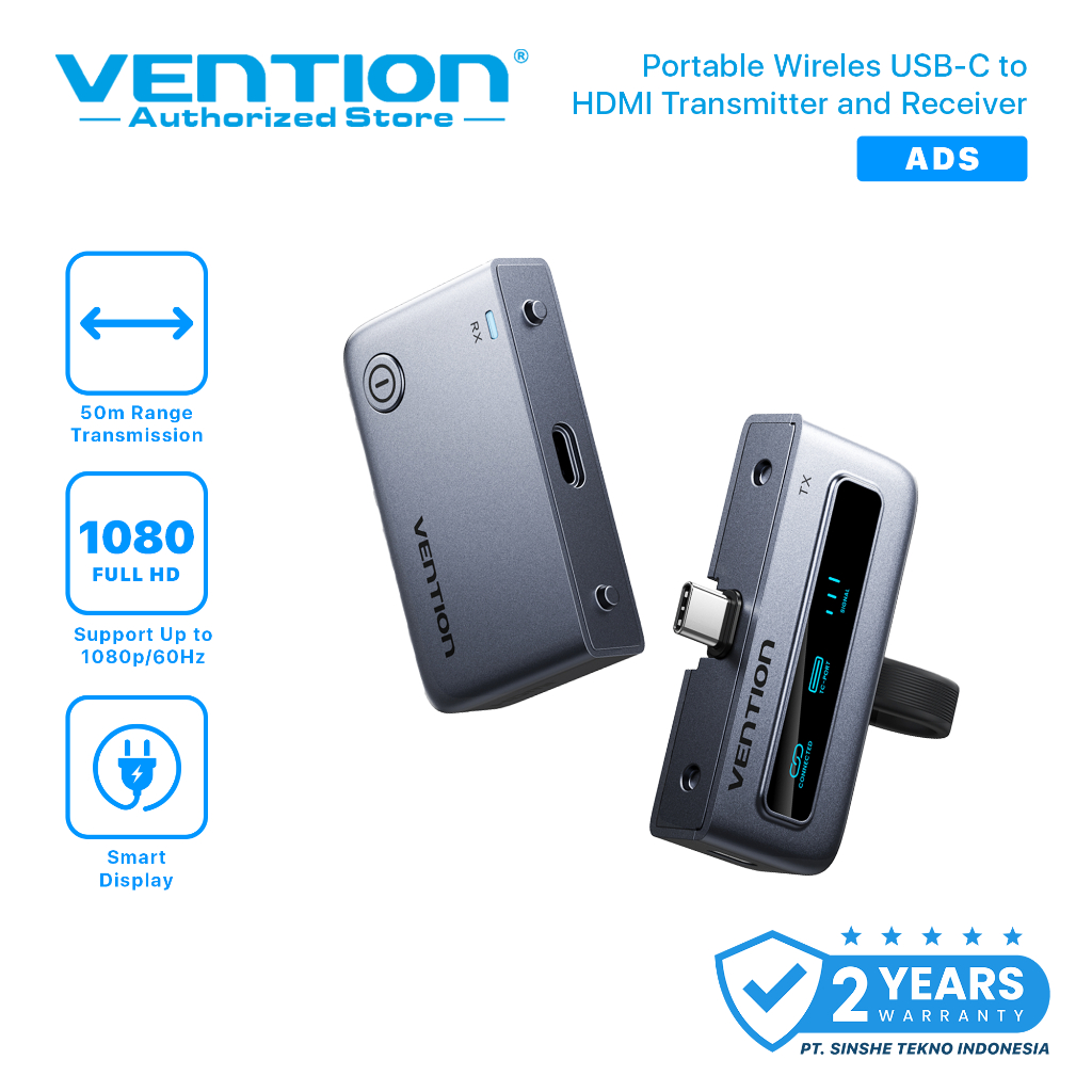 Vention Portable Wireless USB C to HDMI Transmitter Receiver 1080P 60Hz 50M Plug Play untuk HP Lapto