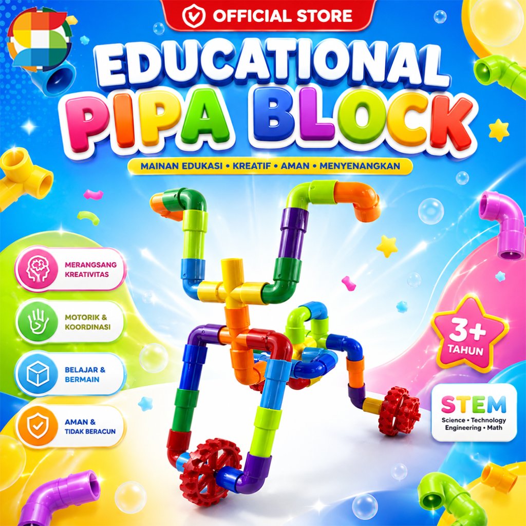 Mainan Anak Edukasi Blok Pipa Jumbo/Education Toys Puzzle Pipa Jumbo