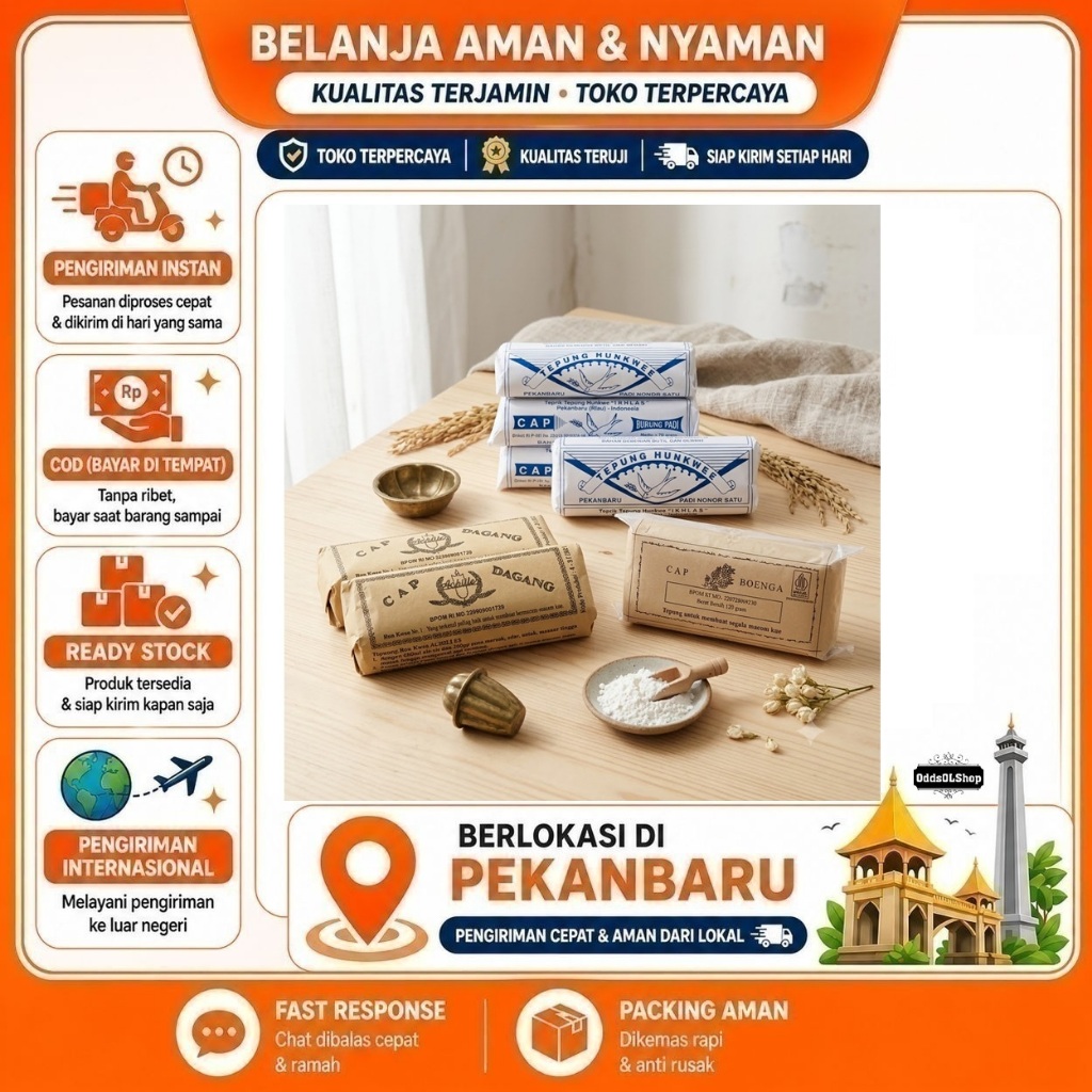 Tepung Hunkwe Cap Burung Padi 70 gr, Tepung Hun Kwe Cap Dagang 150 gr, Boenga 120 gr, Bahan Makanan