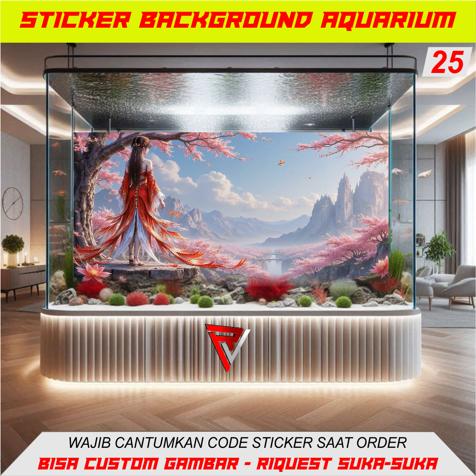 Stiker Wallpaper Akuarium 3D Anime Gadis Bunga Sakura
