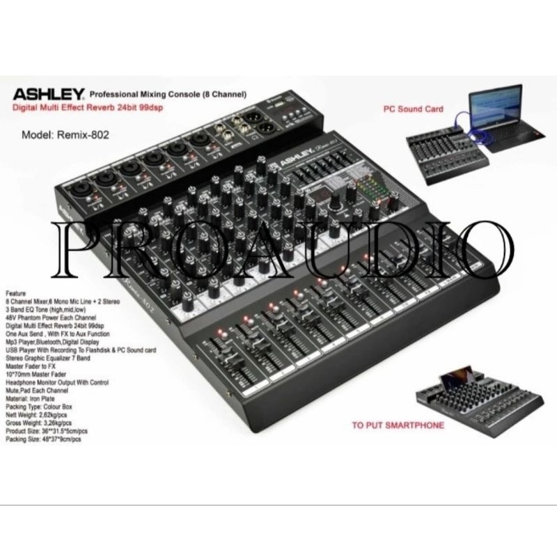 MIXER AUDIO ASHLEY 8 CHANNEL REMIX 802 / REMIX802 / REMIX - 802 ORIGINAL