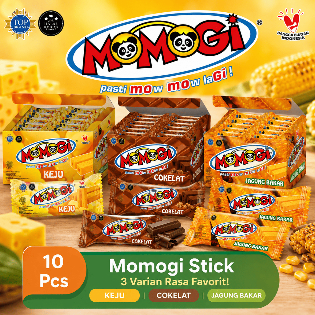 Momogi Stick Snack Original 10 Pcs | Jagung Bakar Keju Coklat | Makanan Ringan Cemilan Anak Snack Ja