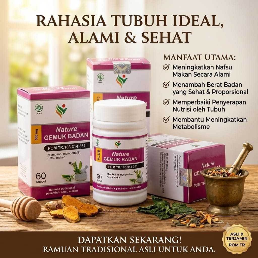 NATURE GEMUK BADAN Kapsul 60 Isi Penggemuk Badan Herbal Temulawak Halal BPOM