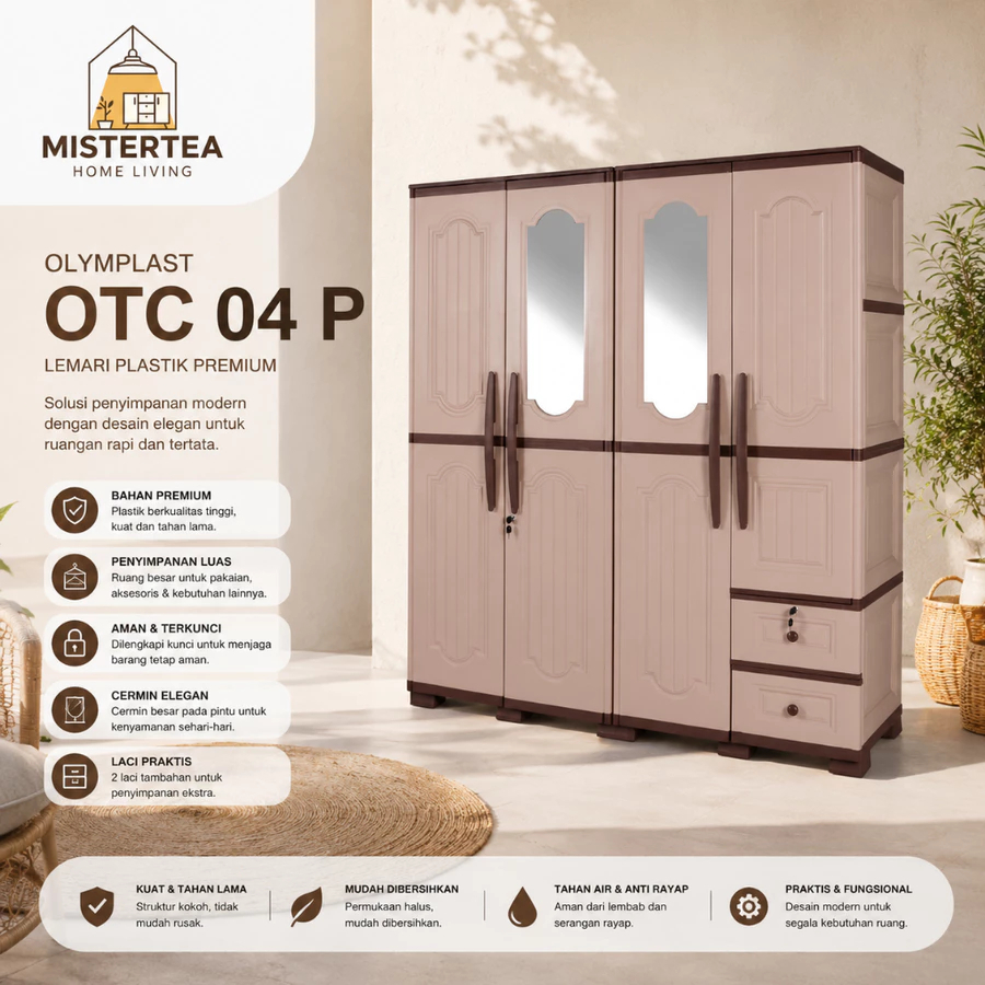 [READY STOCK] OLYMPLAST LEMARI BAJU / PAKAIAN / KABINET BAJU OTC W 4P / OTC WOOD 4 PINTU (4 PINTU)