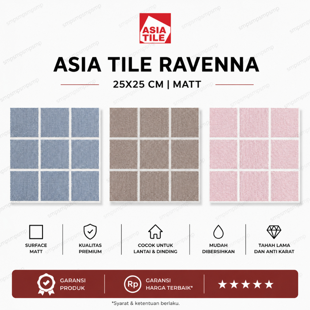 Keramik Asia Tile Kamar Mandi Ravenna Matt 25x25 Motif Mosaic Premium Lantai & Dinding