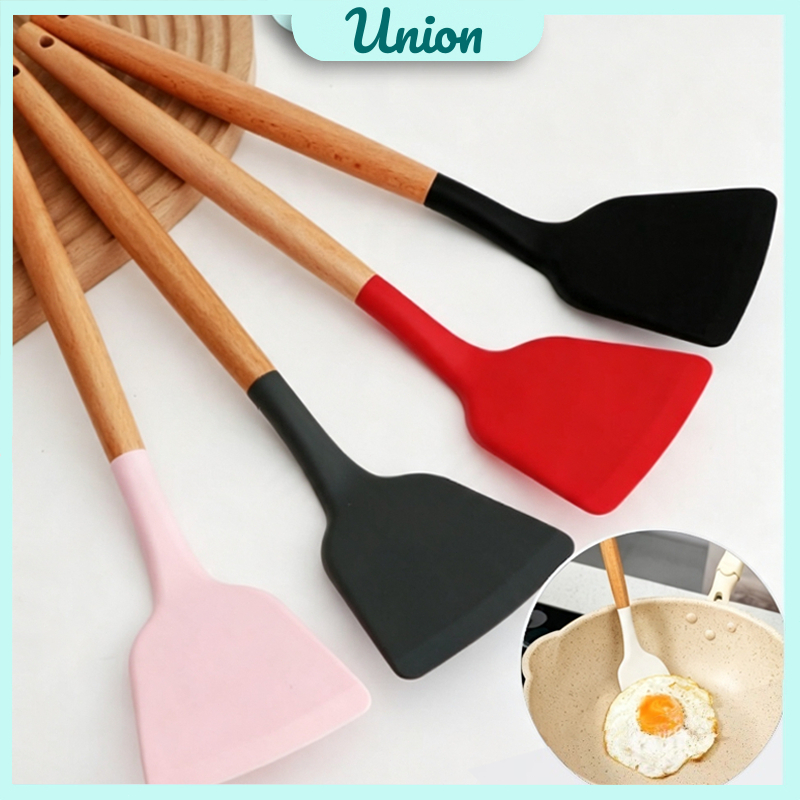 Spatula Silicone Color Handle Sodet Alat Masak Silikon Gagang Kayu Tahan Panas Spatula Silicon