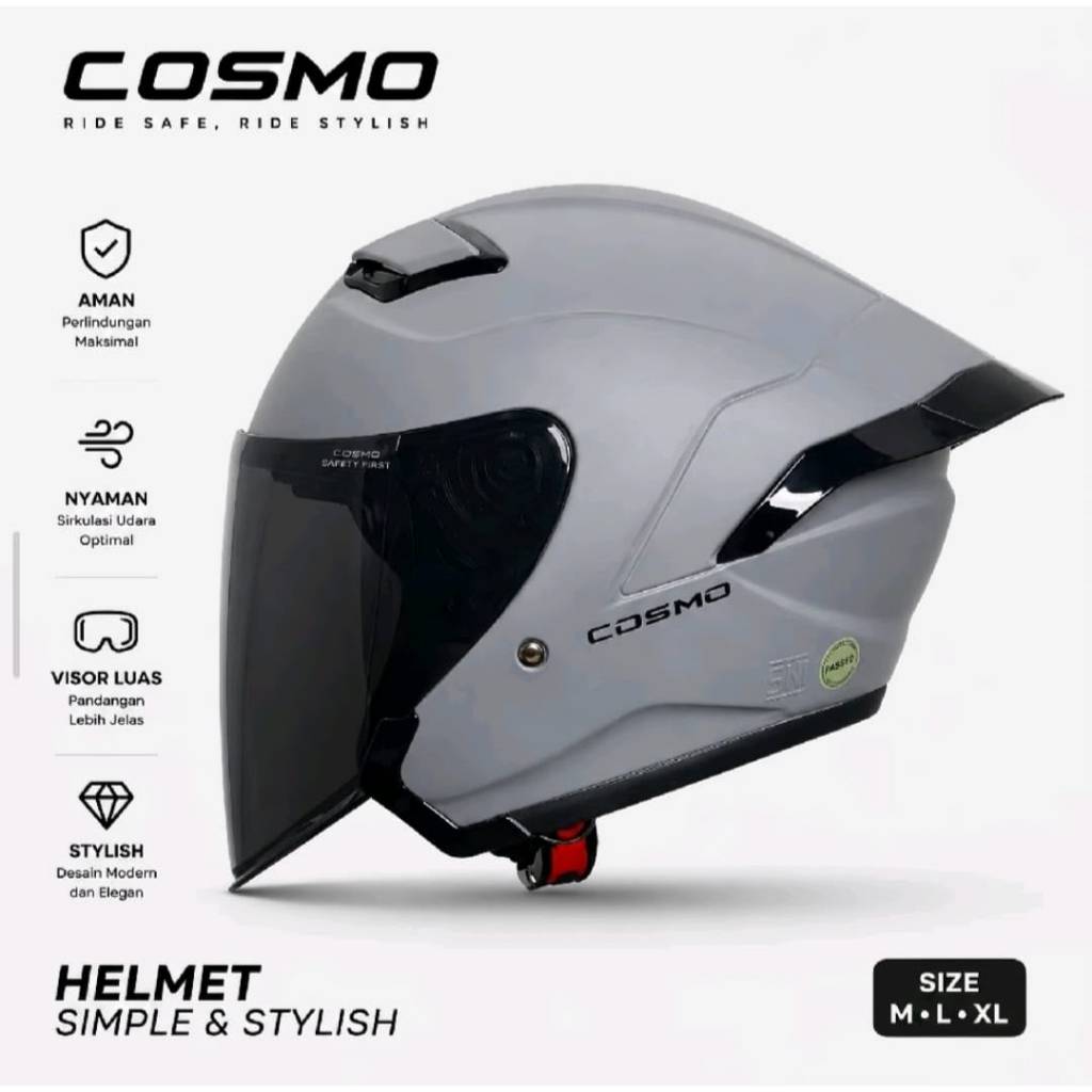 Helm Half Face HKM COSMO | Grey Dof Kaca Visor Smoke SNI HELM DEWASA PRIA WANITA BISA [COD]
