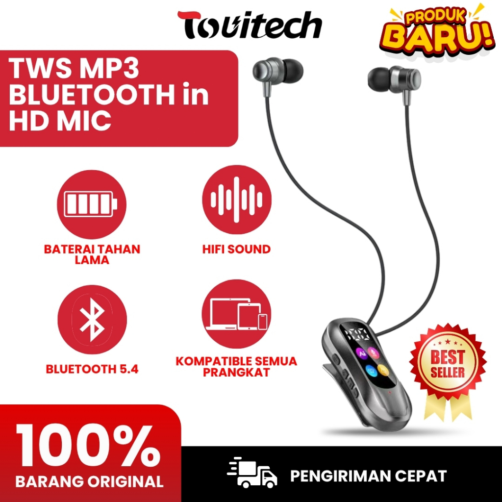 (2026 new)TOUITECH Headset Bluetooth Clip On Khusus Karaoke Fungsi Ear Monitor Reverb Koreksi Suara 